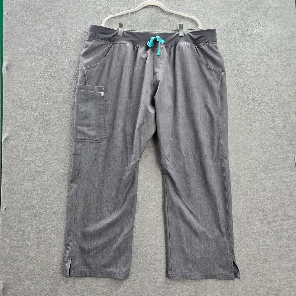 FIGS Women Scrub Bottom 2XL Petite Gray Kade Cargo Scrub Pants Pocket Drawstring